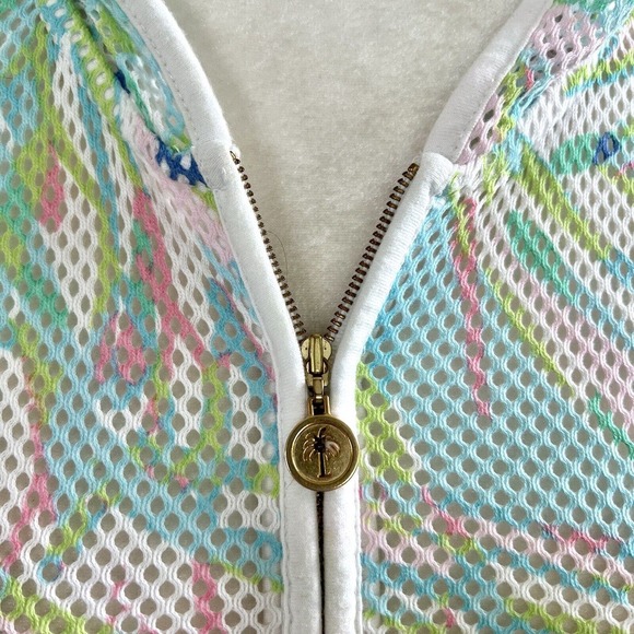 Lilly Pulitzer Sz X-Small Mesh Zip Up Hoodie Jacket White Green Pink Stripes - Picture 5 of 14